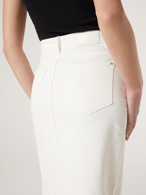 Missy Denim Midi Skirt, White, hi-res