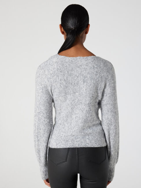 Charlotte Soft Cross Over Knit, Grey Marle, hi-res