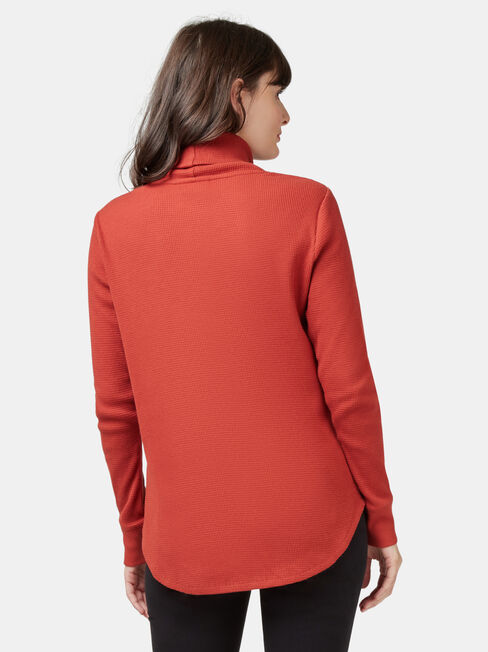 Ally Textured Stand Neck Top, Red, hi-res