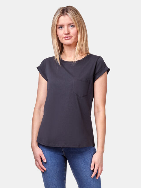 Essential Slub Pocket Tee, Black, hi-res