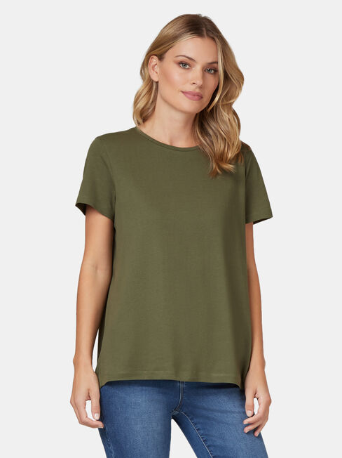 Curve Hem Crew Tee, Green, hi-res