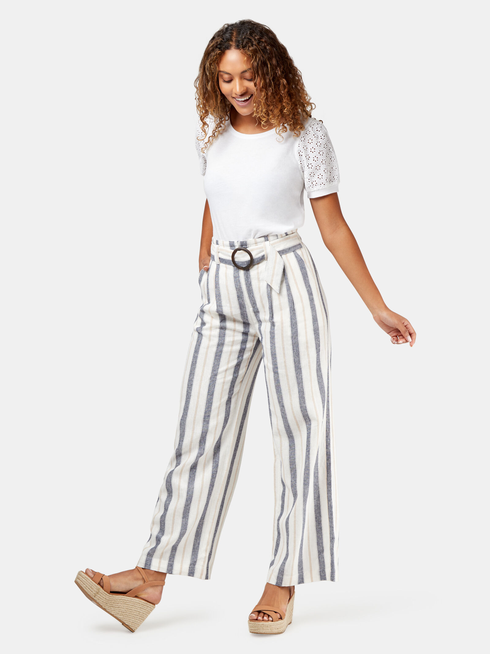 Belted striped pants store
