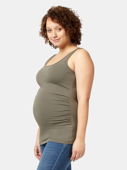 Lola Maternity Cotton Basic Tank, Green, hi-res