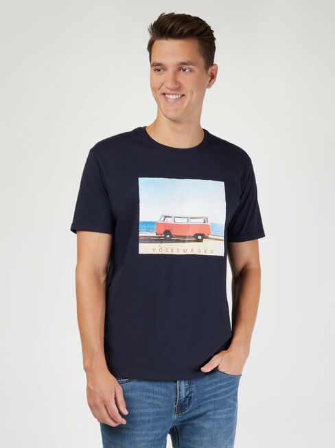 SS VW Beach Print Crew Tee, Blue, hi-res