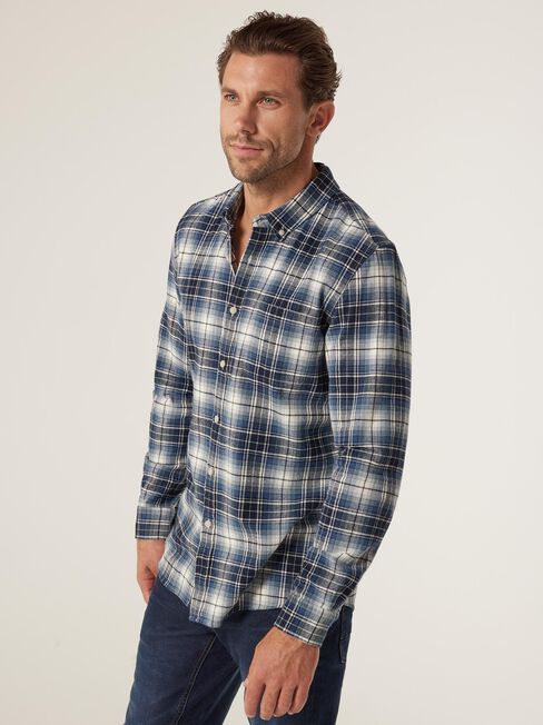 Joshua Brushed Long Sleeve Shirt, Blue/Cream Multi, hi-res
