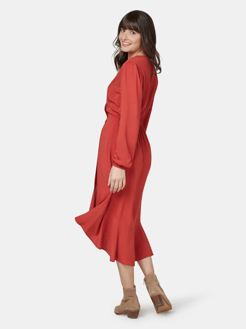 Sandy Concave Long Sleeve Dress, Red, hi-res