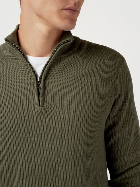 Avalon Funnel Zip Neck Waffle Knit, Green, hi-res