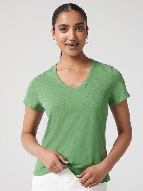 Essential V-Neck Tee, Forest Green, hi-res