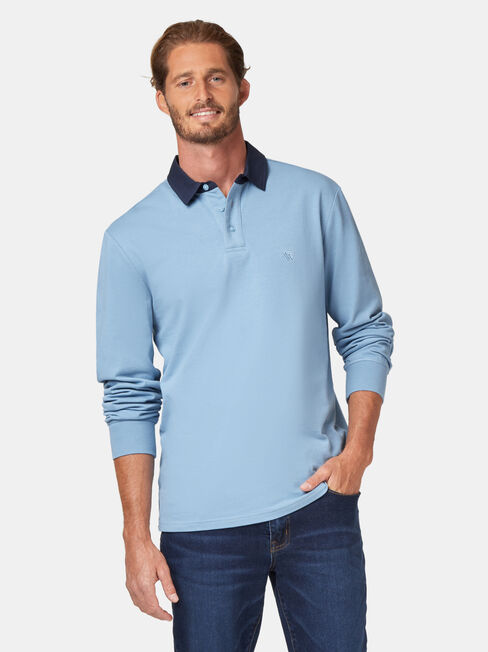 Hamish Long Sleeve Rugby Polo, Blue, hi-res