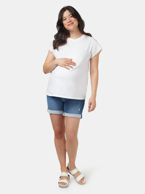 Elle Broderie Maternity Tee, White, hi-res