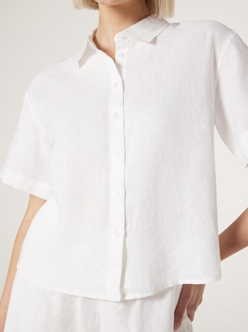 J-Luxe Classic Linen Relaxed Shirt, White, hi-res