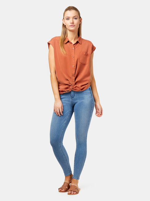 Zoe Twist Front Shirt, Orange, hi-res