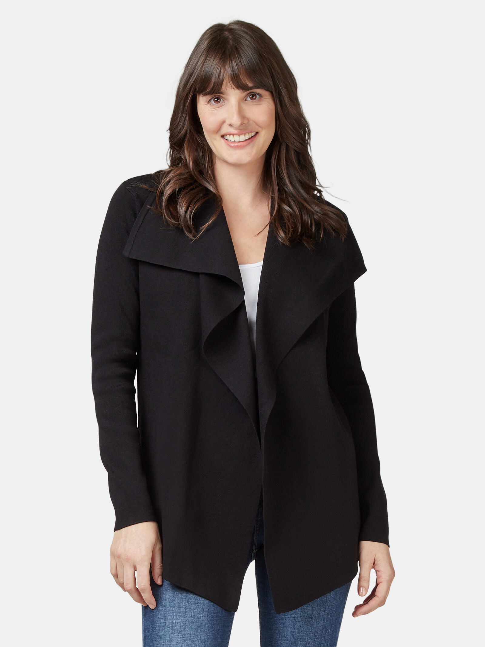 Black waterfall shrug top