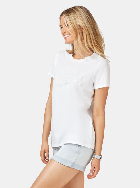 Embellished Slogan Tee, White, hi-res