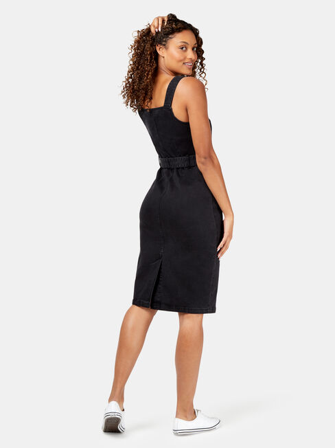 Simone Button Through Denim Dress, Black, hi-res