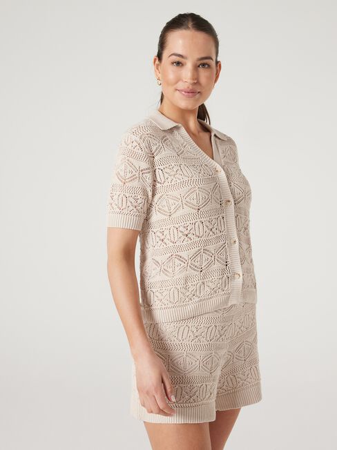 Halcyon Crochet Shirt, Sand, hi-res