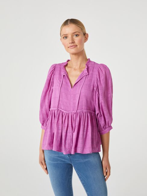 Elfie Tie Neck Blouse, Purple, hi-res