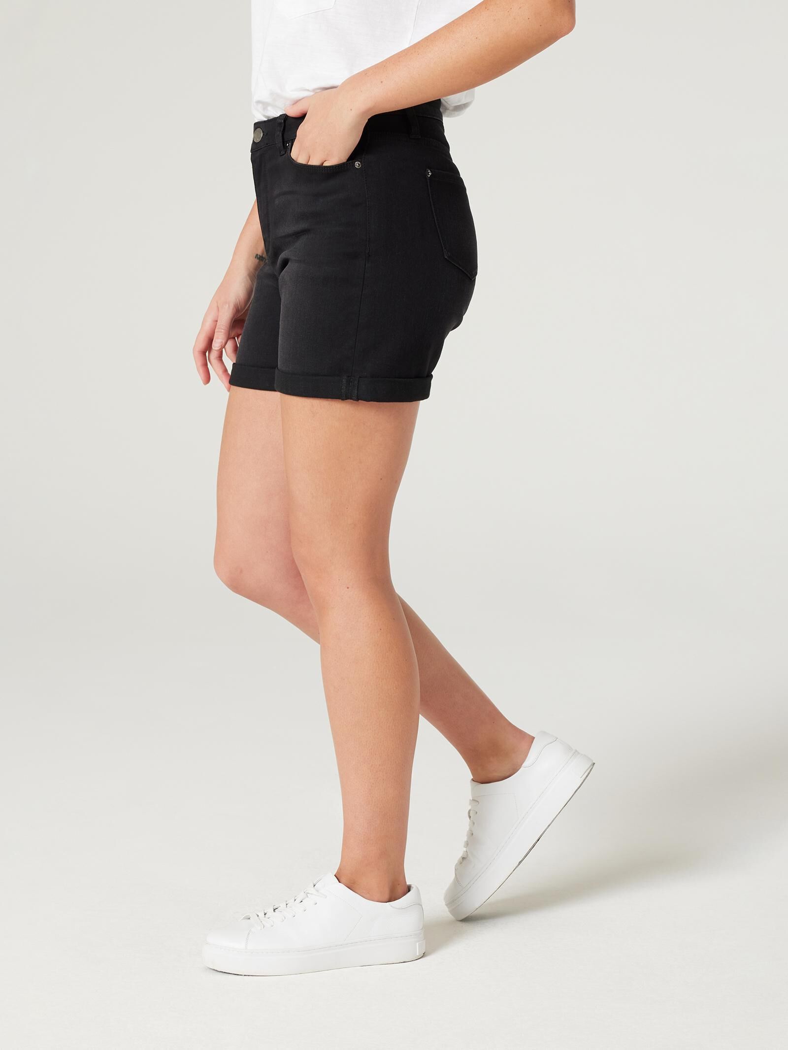 Black denim store boyfriend shorts