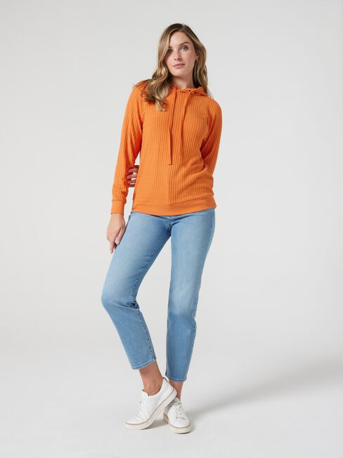 Khloe Rib Hoodie, Orange, hi-res