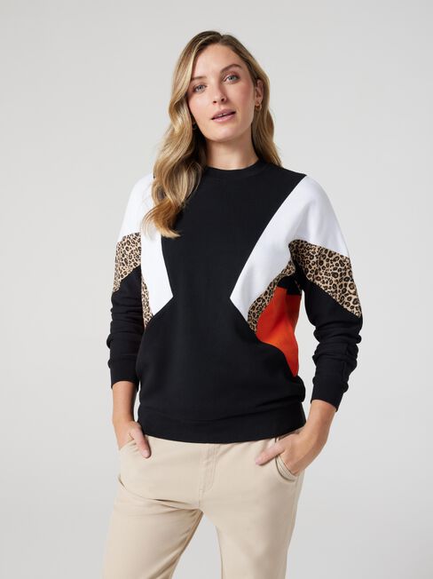 J-Luxe Drop Shoulder Sweat, Orange Leopard, hi-res