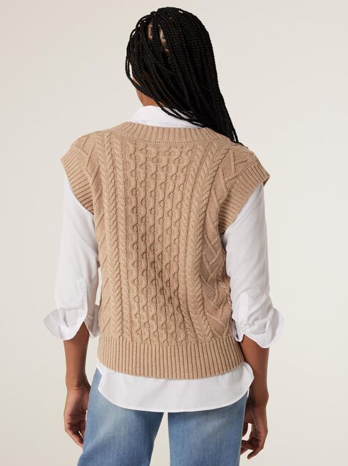 Isadora Cable Vest, Camel Marle, hi-res