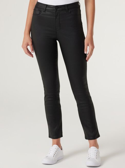 Leigh MW Coated Slim Straight Jeans, Black, hi-res