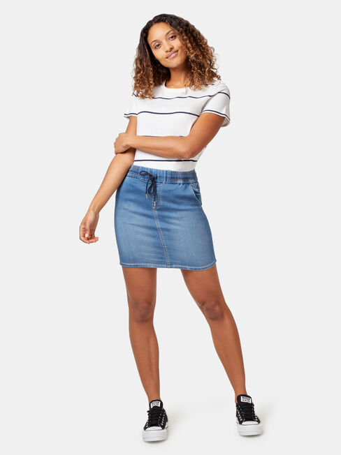 Nina Luxe Lounge Knit Denim Skirt, Blue, hi-res