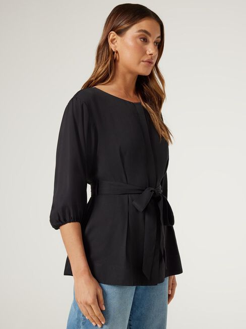 Bella Waisted Blouse, Black, hi-res