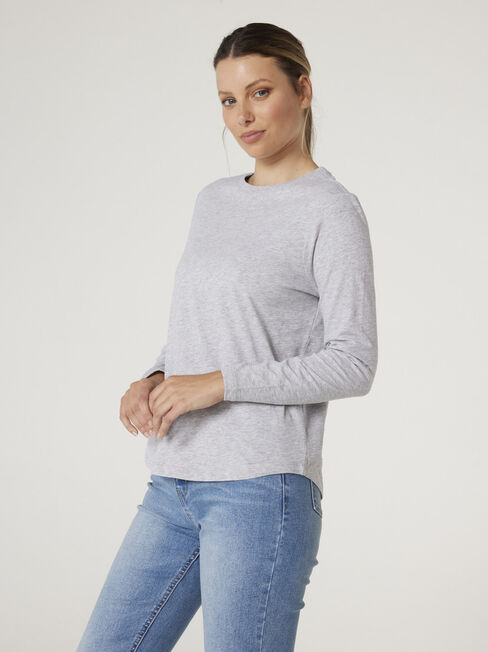 Essential Long Sleeve Crew Neck, Light Grey Marle, hi-res