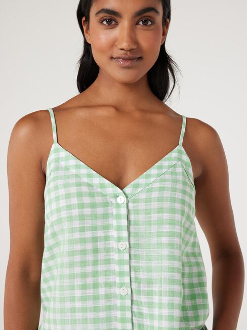 Fifi Button Front Top,  Green Gingham, hi-res