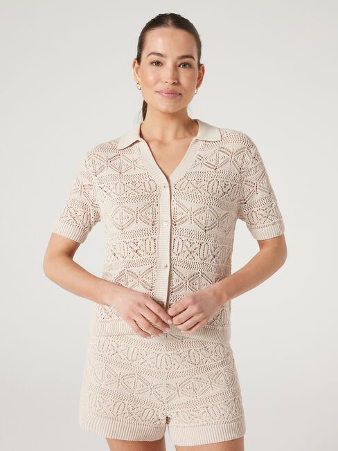 Halcyon Crochet Shirt, Sand, hi-res