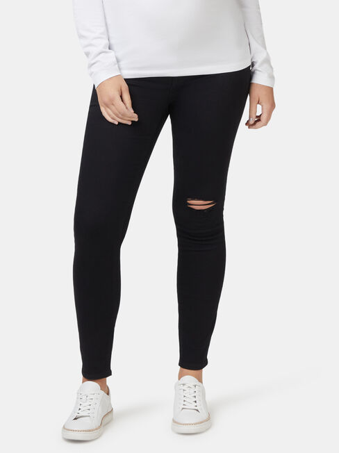 Isabelle Maternity Distressed Skinny 7/8th Jean, Black, hi-res