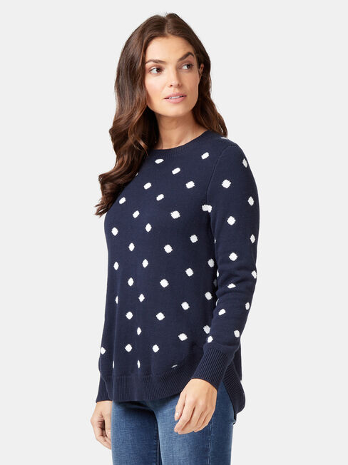 Alexa Irregular Spot Knit, White, hi-res
