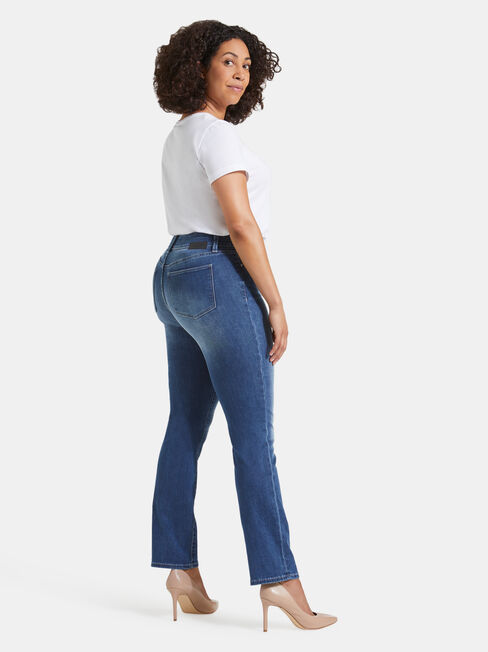 Tummy Trimmer Slim Straight Jeans Mid Sapphire, Mid Indigo, hi-res