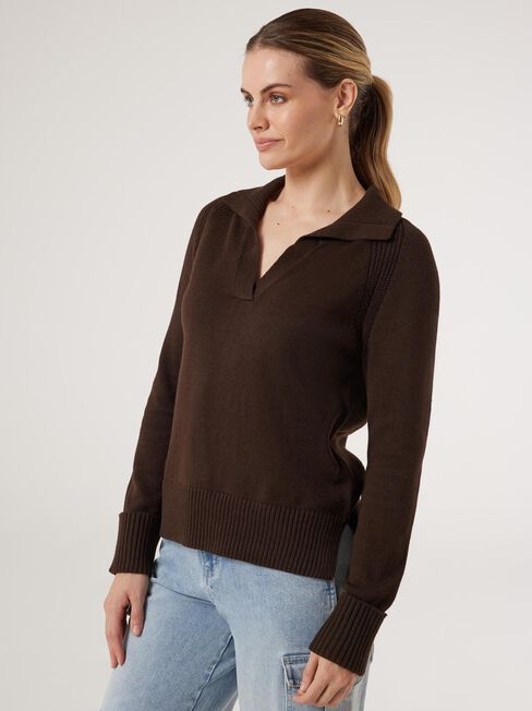 Amalia Collared Knit, Brown, hi-res