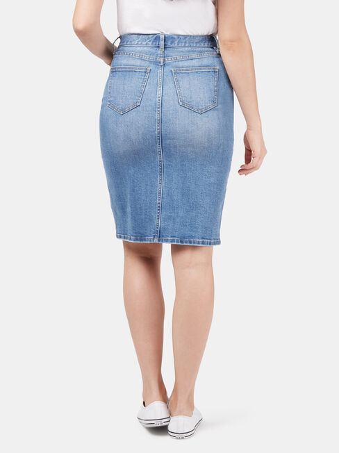 Donna Button Fly skirt, Blue, hi-res