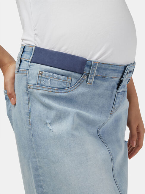 Sasha Distressed Denim Maternity Skirt, Blue, hi-res