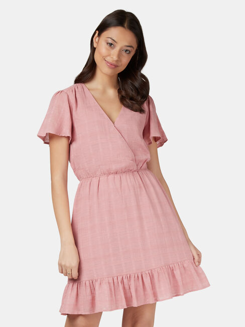 Harmony Flutter Sleeve Dress, Pink, hi-res