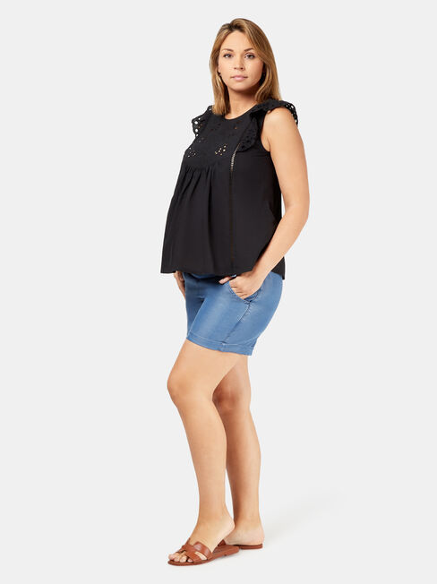 Claire Maternity Broderie Top, Black, hi-res