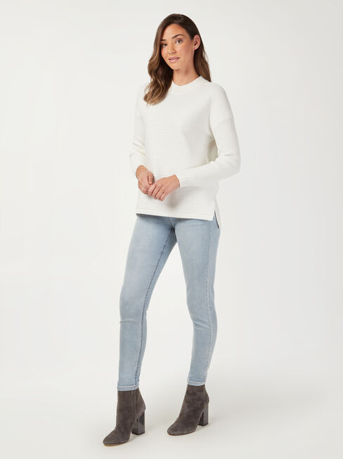 Sophia Cotton Ottoman Pullover, White, hi-res