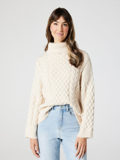 Sisi Cowl Neck Cable Knit Pullover | Jeanswest