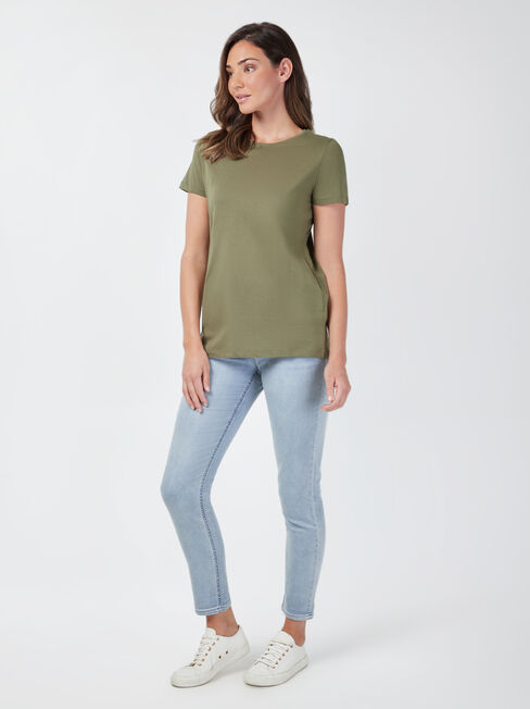 Curve Hem Crew Tee, Thyme, hi-res