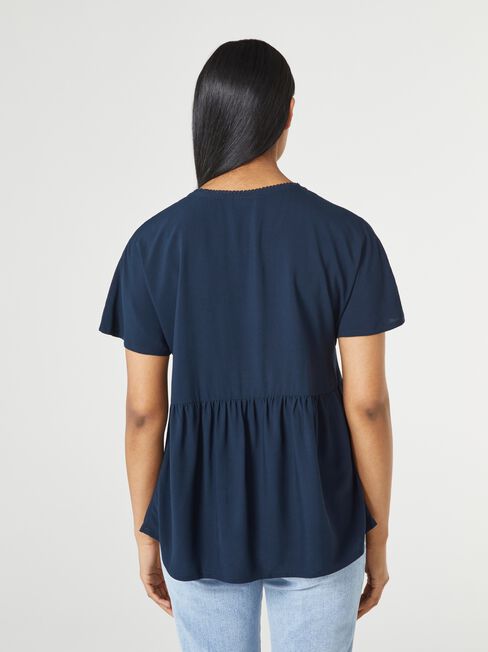 Lacey Half Button Maternity Top, Navy, hi-res