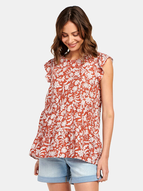 Lory Fril Sleeve Top, Floral, hi-res