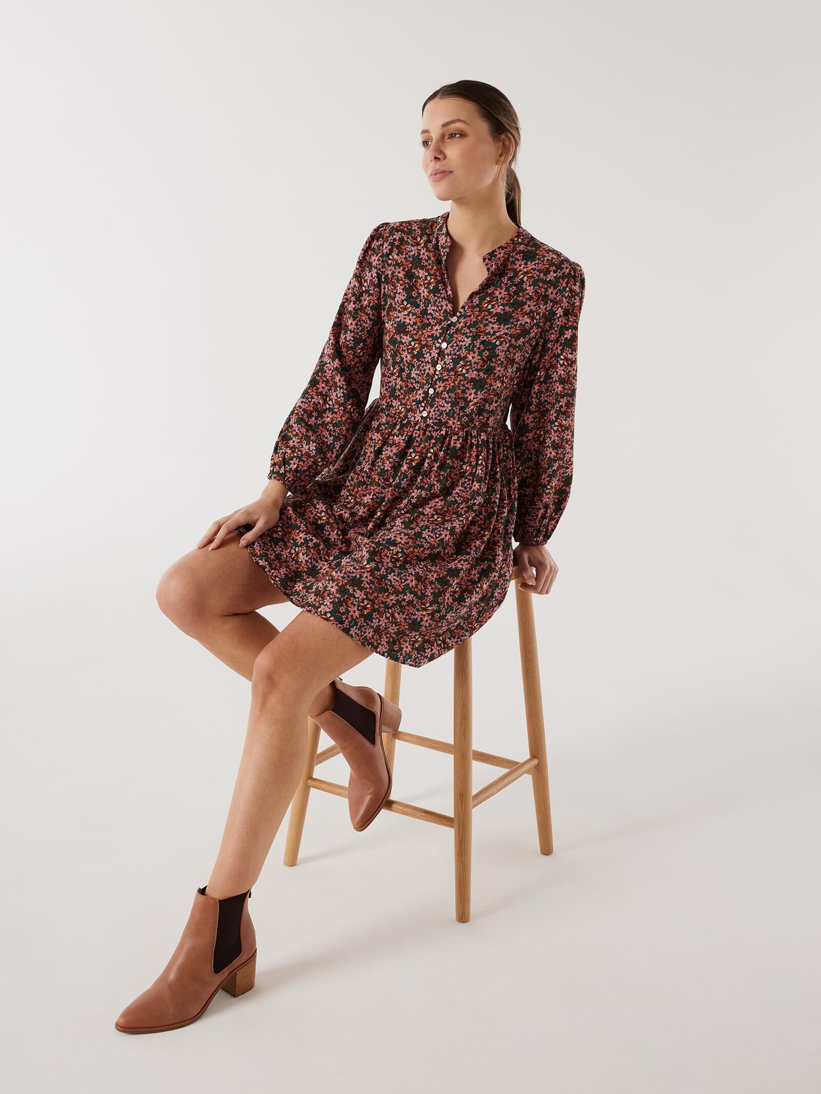 Floral button shop front dress