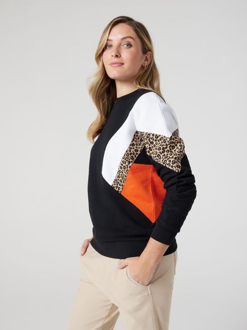 J-Luxe Drop Shoulder Sweat, Orange Leopard, hi-res