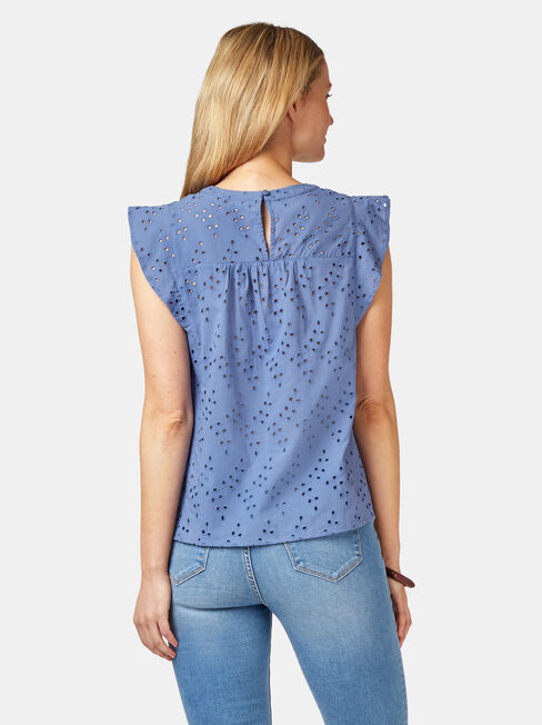 Gianna Broderie Top, Blue, hi-res