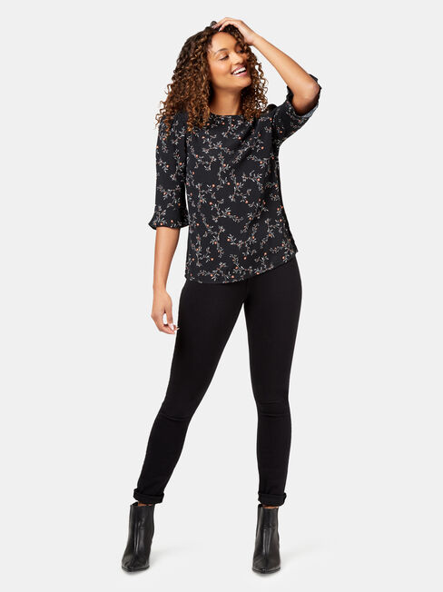 Sabrina High Neck Blouse, Black, hi-res