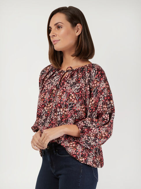 Astrid Tie Front Blouse, Floral, hi-res