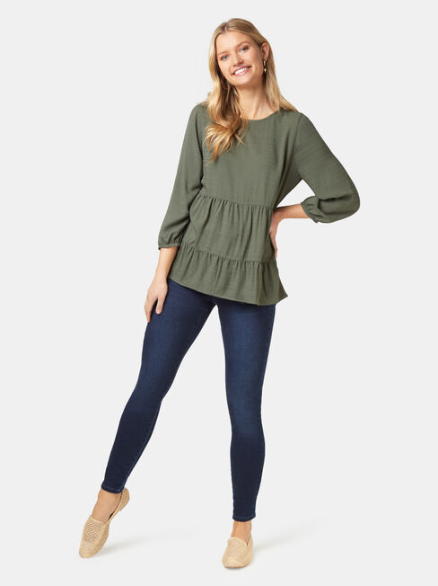 Olivia Long Sleeve Tiered Top, Green, hi-res
